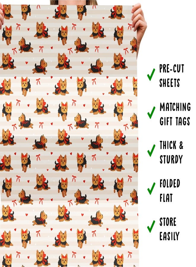 CENTRAL 23 Dog Wrapping Paper - 6 Sheets Of Gift Wrap For Her - Yorkshire Terriers Bow Heart - For Dog Mom - Comes With Stickers - Recyclable - Image 5